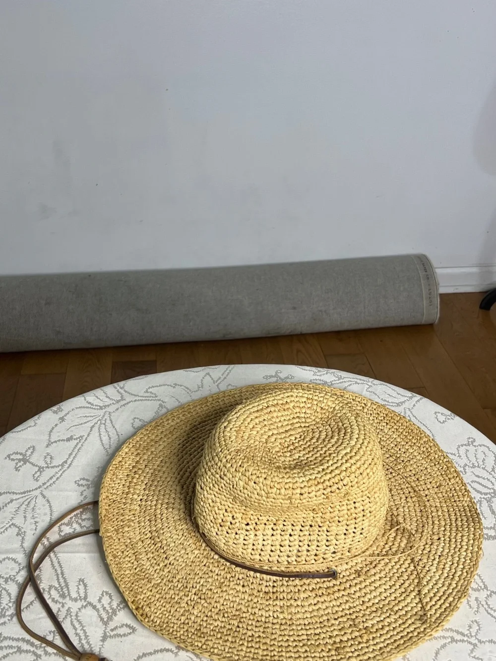 Scala Natural Straw Sun Hat with Chin Tie - Beige